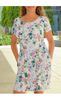 IZIA- Eyelet Floral Dress with Sleeves