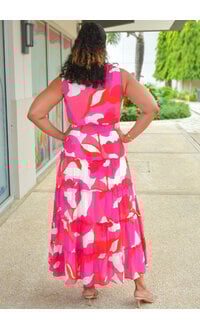 MSK KIRILL-Long Printed Elastic Waist Tie Neck Dress