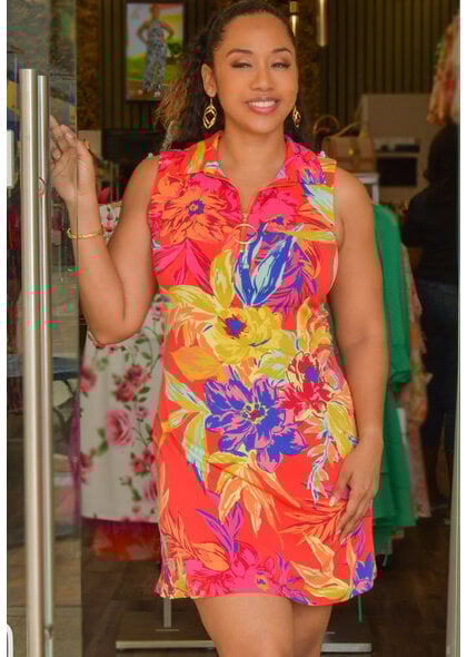 MSK IDESA- Printed Collar Dress with Large Rings