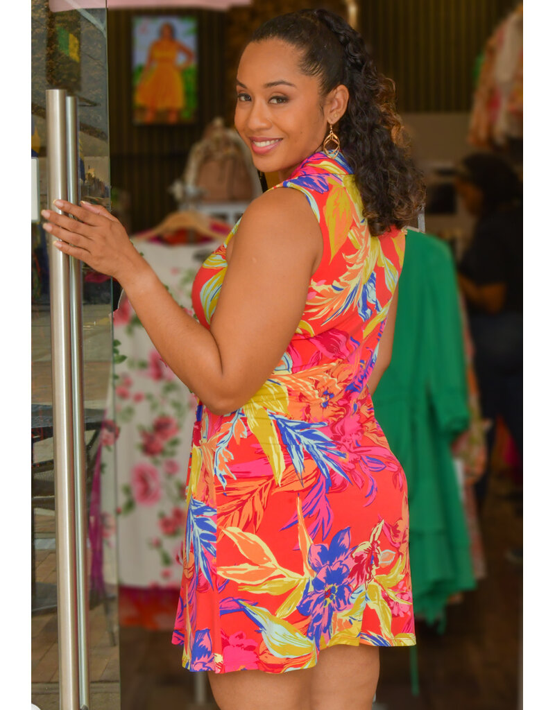 MSK IDESA- Printed Collar Dress with Large Rings