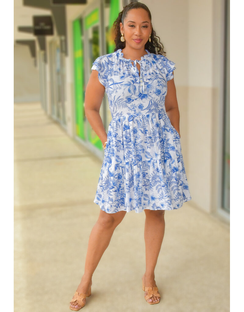MSK NALEB-Floral Dress with Double Frill Arms