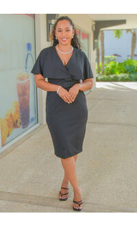 Maison Tara RAAM- Solid Cape Dress with Belt