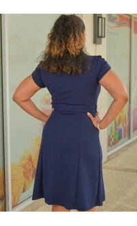 REANU- Solid Button Down Dress with Collar & Belt