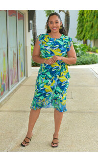 RETTI- Printed Dress with Chiffon Frill Arms