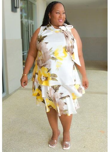 Signature SKYLAR- Plus Size Cowl Neck Dress with Tie