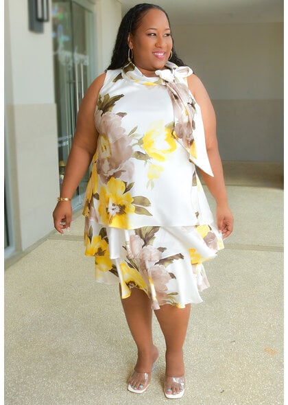 Signature SKYLAR- Plus Size Cowl Neck Dress with Tie