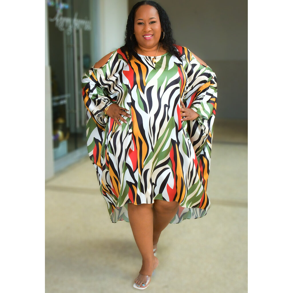 SANKEY- Printed Cold Shoulder Hi-Low  Dress