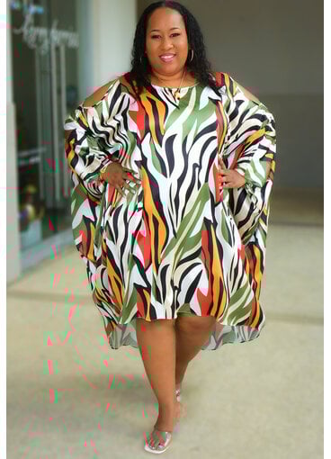 GLAMOUR SANKEY- Printed Cold Shoulder Hi-Low  Dress