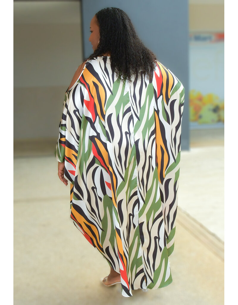 GLAMOUR SANKEY- Printed Cold Shoulder Hi-Low  Dress