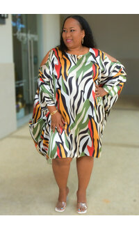 GLAMOUR SANKEY- Printed Cold Shoulder Hi-Low  Dress