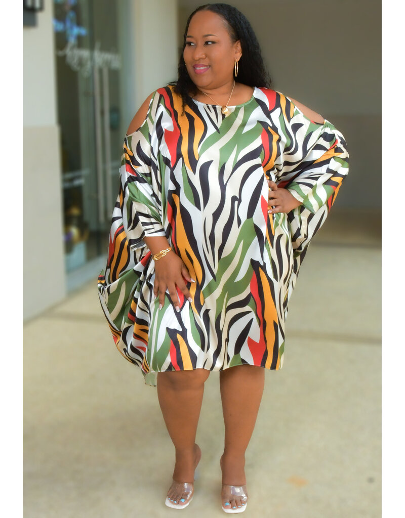 GLAMOUR SANKEY- Printed Cold Shoulder Hi-Low  Dress