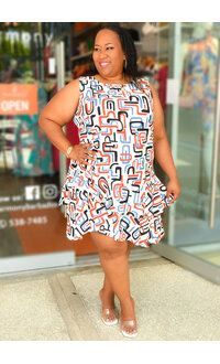 GLAMOUR RINGY- Plus Size Printed Armhole Dress with Frill Hem