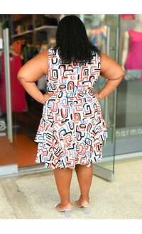 GLAMOUR RINGY- Plus Size Printed Armhole Dress with Frill Hem