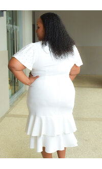 GLAMOUR REVI- Plus Size Solid Dress with Pearls on Sleeves