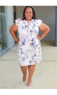 Signature REAGAN- Plus Size Printed Dress with Ruffle Neck