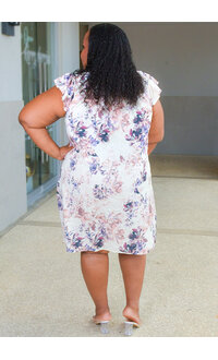 Signature REAGAN- Plus Size Printed Dress with Ruffle Neck