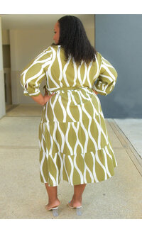 MLLE Gabrielle KNAPMAN-Geo Print Button Down Dress with Band