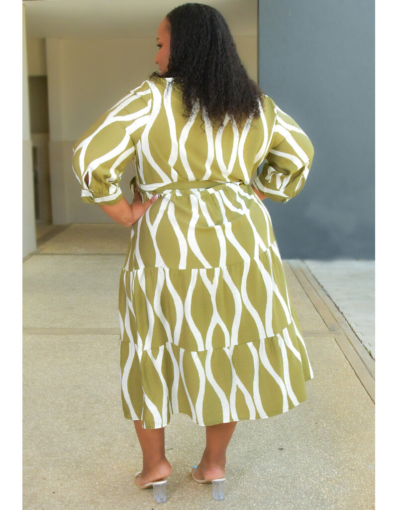 MLLE Gabrielle KNAPMAN-Geo Print Button Down Dress with Band