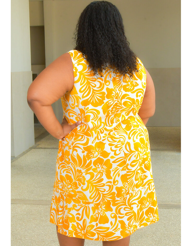 MLLE Gabrielle KLASIA- Plus Size Printed Armhole Dress with Collar