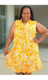 MLLE Gabrielle KLASIA- Plus Size Printed Armhole Dress with Collar