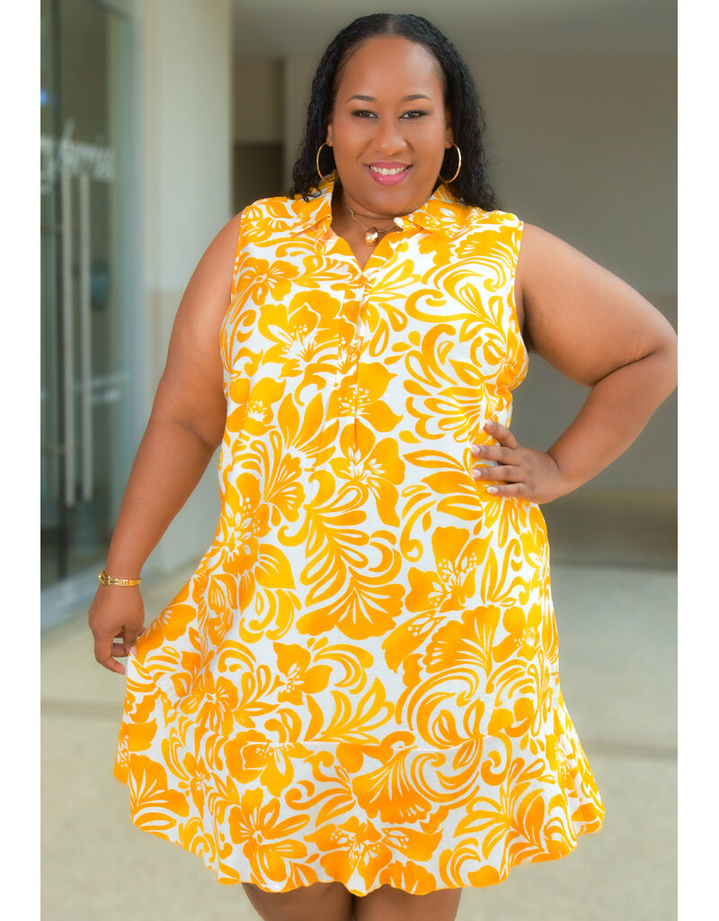 MLLE Gabrielle KLASIA- Plus Size Printed Armhole Dress with Collar