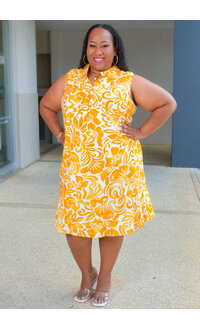 MLLE Gabrielle KLASIA- Plus Size Printed Armhole Dress with Collar