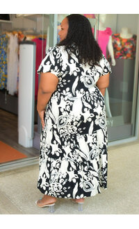 52SEVEN KINLEIGH- Print Button Down Dress with Collar