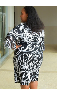 IHEEM- Plus Size Printed Wrap Dress with 3/4 Trumpet Sleeve