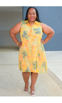 MLLE Gabrielle GUNIA- Plus Size Printed Armhole Dress with Collar