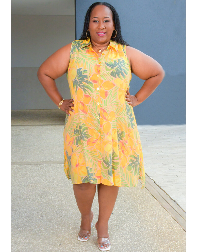 MLLE Gabrielle GUNIA- Plus Size Printed Armhole Dress with Collar