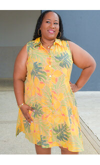 MLLE Gabrielle GUNIA- Plus Size Printed Armhole Dress with Collar