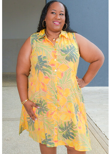 MLLE Gabrielle GUNIA- Plus Size Printed Armhole Dress with Collar