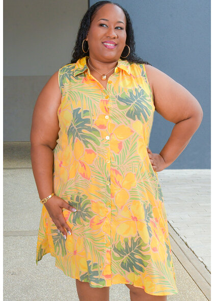 MLLE Gabrielle GUNIA- Plus Size Printed Armhole Dress with Collar