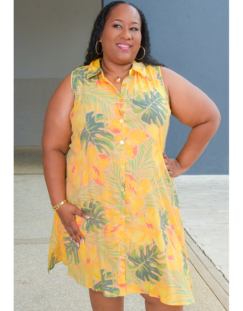 MLLE Gabrielle GUNIA- Plus Size Printed Armhole Dress with Collar