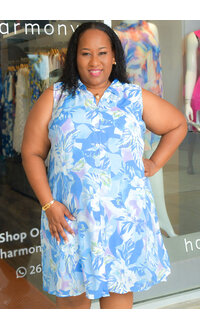 MLLE Gabrielle GUNIA- Plus Size Printed Armhole Dress with Collar