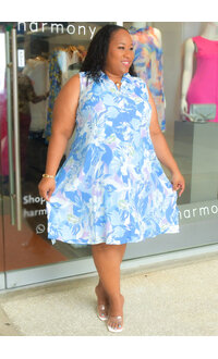 MLLE Gabrielle GUNIA- Plus Size Printed Armhole Dress with Collar