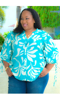 MLLE Gabrielle VUAD-Plus Size Printed Split Neck Top with Tie