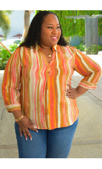 MLLE Gabrielle VIDIH-Plus Size Stripe V-Neck Collar