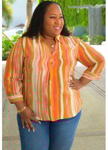 MLLE Gabrielle VIDIH-Plus Size Stripe V-Neck Collar