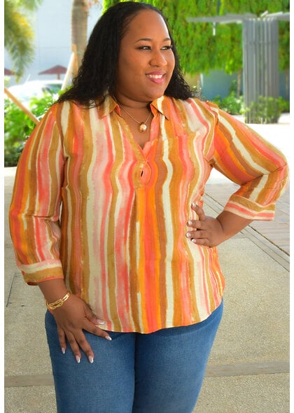 MLLE Gabrielle VIDIH-Plus Size Stripe V-Neck Collar