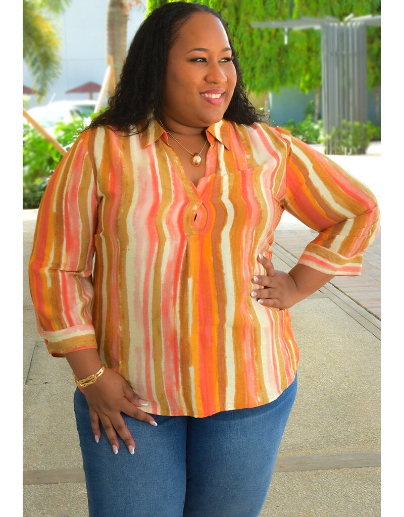 MLLE Gabrielle VIDIH-Plus Size Stripe V-Neck Collar
