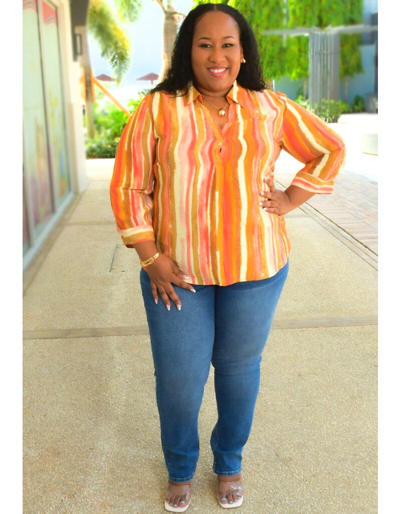 MLLE Gabrielle VIDIH-Plus Size Stripe V-Neck Collar