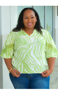 ZAC & RACHEL VERONY- Printed Top with Crochet Patch Sleeves