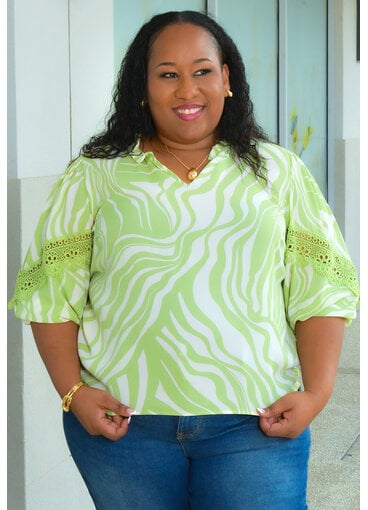 ZAC & RACHEL VERONY- Printed Top with Crochet Patch Sleeves