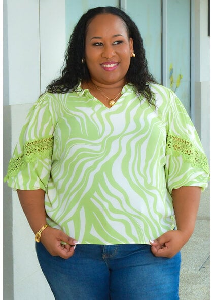 ZAC & RACHEL VERONY- Printed Top with Crochet Patch Sleeves