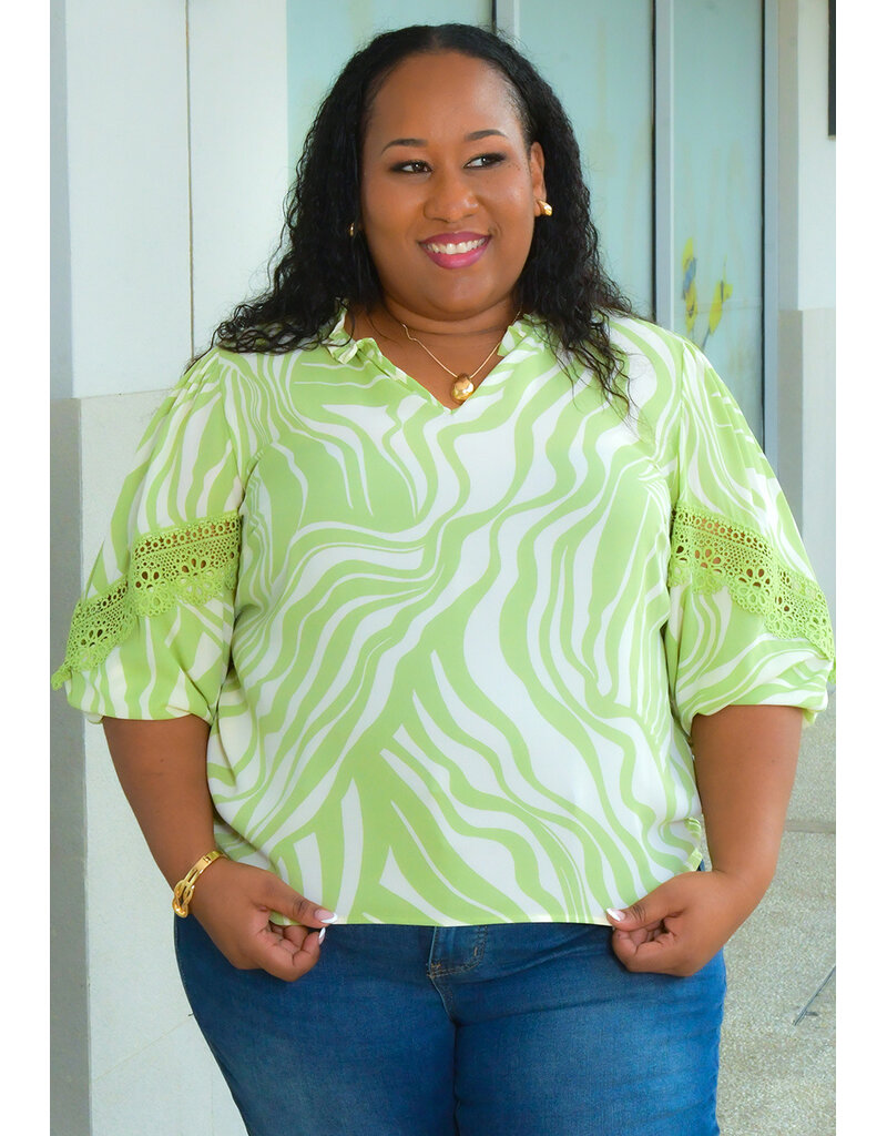 ZAC & RACHEL VERONY- Printed Top with Crochet Patch Sleeves