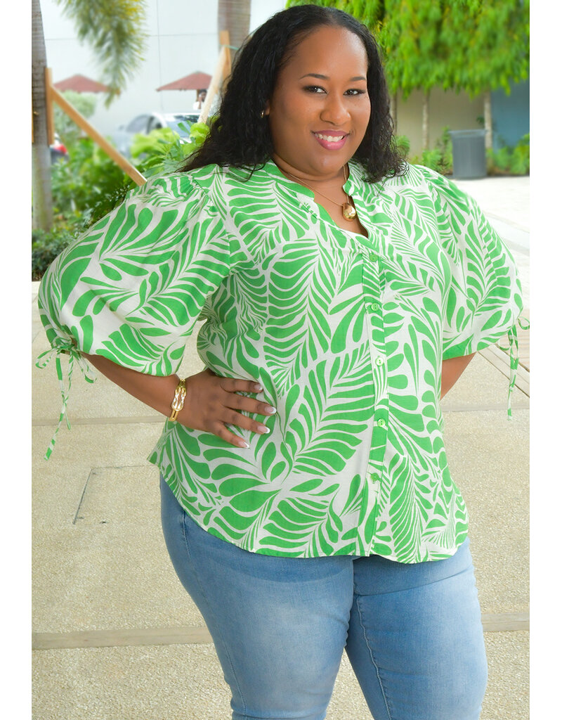 MLLE Gabrielle VEDHA- Plus Size Tie Neck Crochet Hem Top