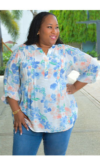 ZAC & RACHEL VASILY-Plus Size Floral Top with Split Neck
