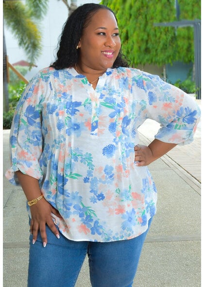 ZAC & RACHEL VASILY-Plus Size Floral Top with Split Neck