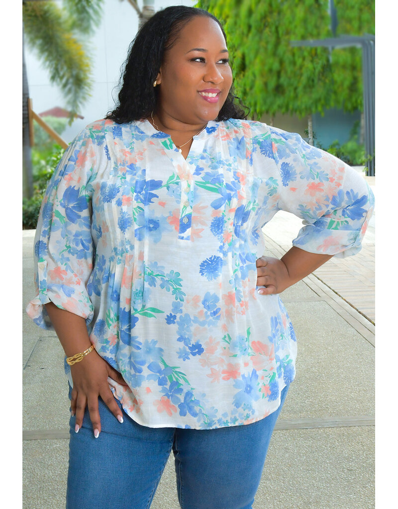 ZAC & RACHEL VASILY-Plus Size Floral Top with Split Neck